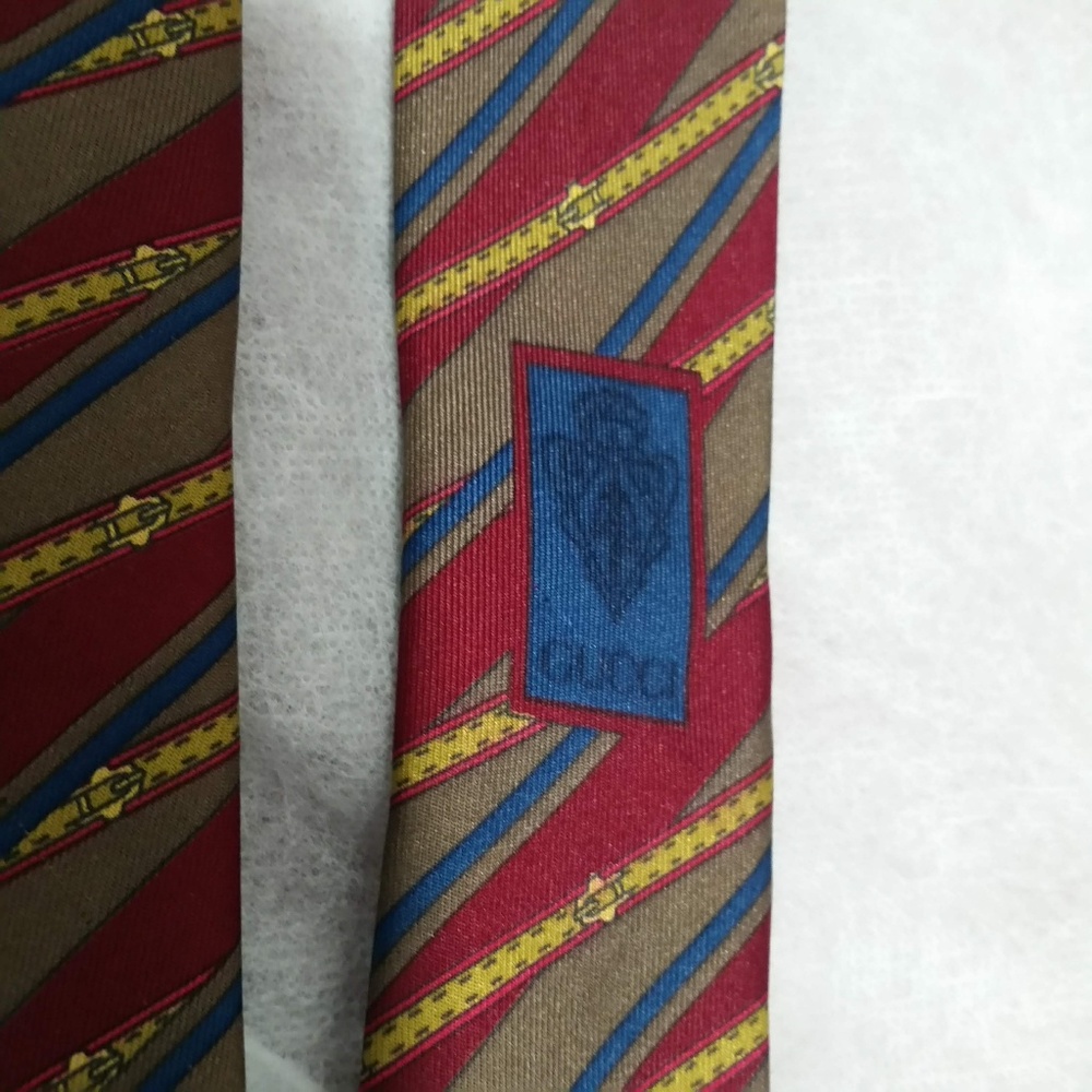 GUCCI MEN'S FANCY RED/BROWN STRIPED TIE - Picture 3 of 8